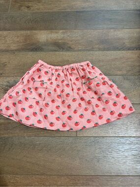 Oeuf 12M Pink Tomato Print Linen Skirt Elastic Waist Pocket Toddler Girl